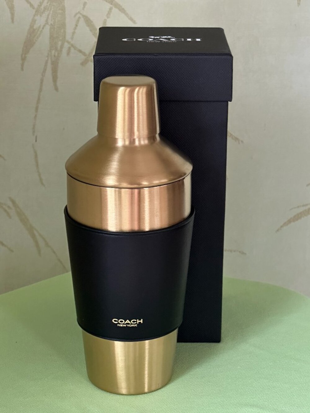 COACH COCKTAIL SHAKER:NIB BRASS/LEATHER   CBJ68